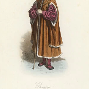 Bourgeois costume, reign of Louis XII of France (coloured engraving)