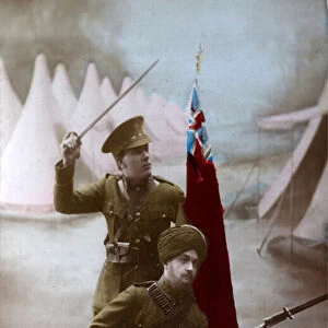 British and Indian soldiers, World War I, 1914-1918 (coloured photo)