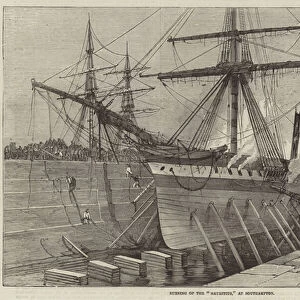 Burning of the "Mauritius, "at Southampton (engraving)