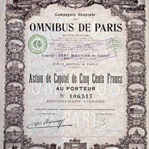 Capital share of 500 Francs in the Paris omnibus, 20th century Coll. Share