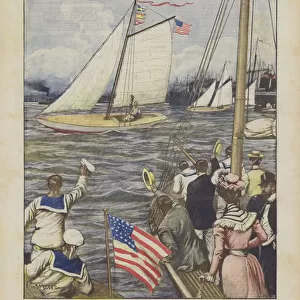 Captain Blackburns Departure From Gloucester (USA) Over A Dinghy Sailing For... (colour litho)