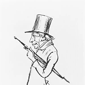 Caricature of Soren Aabye Kierkegaard (engraving) (b / w photo)