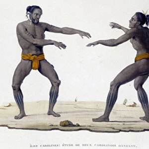 Carolinian men dancing (Carolinian Islands, Oceania)