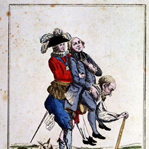 Cartoon on tax before the Revolution: Clergy and Noblesse living on the back of the Third