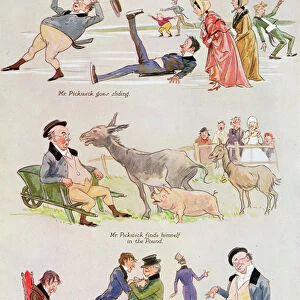 Cartoons of Mr. Pickwick from Holly Leaves, Christmas Number of the Illustrated Sporting