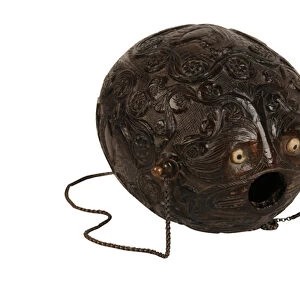 Carved coconut powder flask bugbear, Spanish Colonial, c. 1800 (coconut)