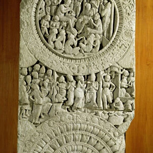Carving depicting a story from the Jatakas, Amaravati (limestone)