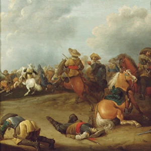 A cavalry battle (fragment) (oil on panel)