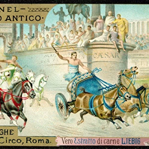 Chariot race in the Circus, Rome (chromolitho)