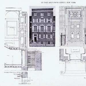 Charles A Platt: 125 East Sixty-Fifth Street, New York, Vestibule and Basement Entry, Half Plan, Basement Entry Door; Elevation, Plan (b / w photo)