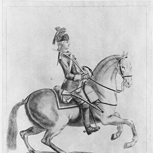 The Chevalier d Eon as a Dragoon, 1779 (engraving) (b / w photo)