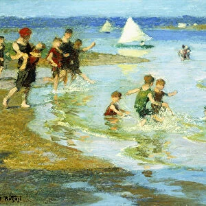 Children at Play on the Beach, (oil on board)