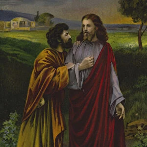 Christ and Judas Iscariot (colour litho)