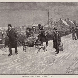 A coal miner injured at work being brought home (litho)
