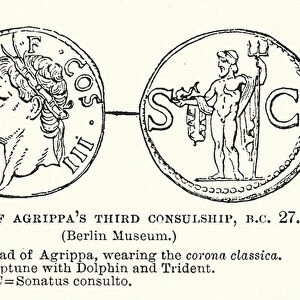 Coin of Agrippas Third Consulship, BC 27 (engraving)