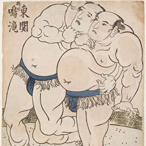 Combat de sumo entre Naritaki et Higashiseki. Estampe de Shun ei
