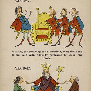 Comic Early English History: Touching for the Kings Evil (colour litho)