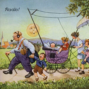 Comic portrayals of early radio (colour litho)
