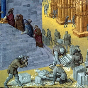 The construction of the Jerusalem temple by King Solomon Detail representing the stone