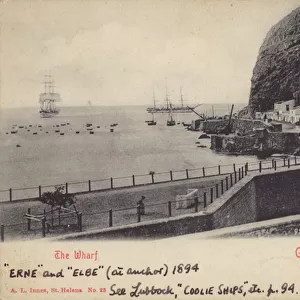 Coolie ships Erne and Elbe, St Helena, 1894 (b / w photo)