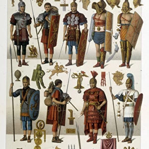 Costumes, armor and weapons of Roman soldiers, warriors