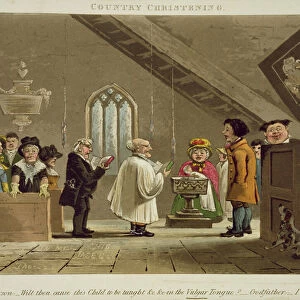 A Country Christening (colour litho)