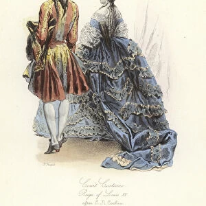 Court costume, reign of Louis XV of France (coloured engraving)