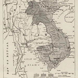 The Crisis in Siam, Map showing the Disputed Territory (engraving)