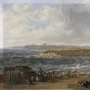 Cullercoats looking towards Tynemouth - Flood tide, 1845 (oil on millboard)