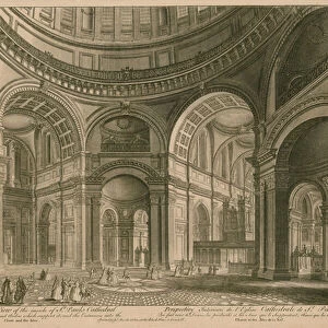 A curious perspective view of the inside of St Pauls Cathedral, London (engraving)
