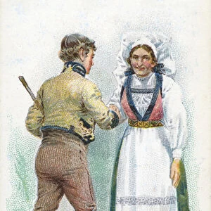 Customary Greeting in Norway, 1907 (colour litho)