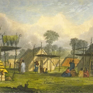 Dakotah village, 1853 (colour litho)