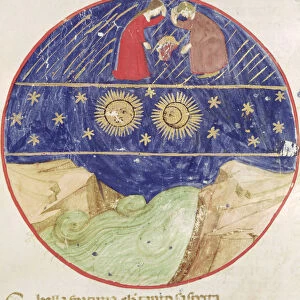 Dante and Beatrice contemplating the sign of Gemini, the planets and the earth