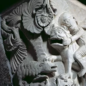David Slaying the Lion (detail of a capital) c. 1130 (stone)