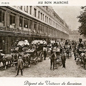 Departure of Delivery Vans from the Bon Marche Department Stores, Paris, c