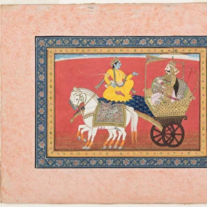 Dialogue between Krishna and Arjuna on the battlefield of Kurukshetra, c