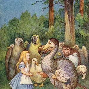 The Dodo presents Alice with a thimble (colour engraving)