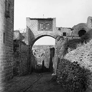 The Ecce Homo Arch across the Via Dolorosa in Jerusalem, 1857 (b / w photo)