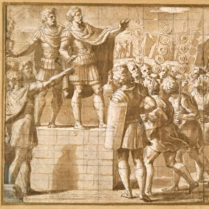 The Emperor Constantine, addressing his troops, startled by the vision of the Cross in