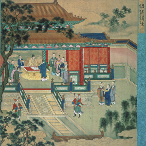 Emperor Hsien Ti (fl. 189-220) with scholars translating classical texts