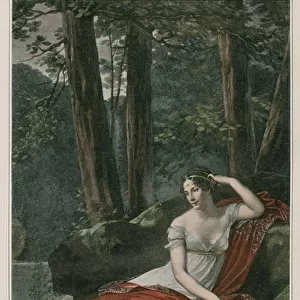 The Empress Josephine in the park at Malmaison (colour litho)