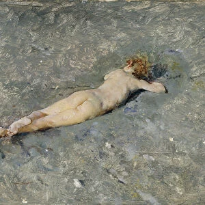 Enfant nu etendu sur la plage de Portici (Nude on the Beach at Portici) - Peinture de Mariano Fortuny (1838-1874), 1874 - Huile sur toile - Dim : 13x19 cm - Madrid, Museo del Prado
