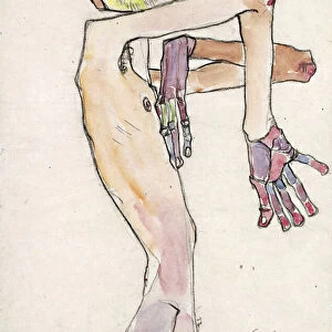 Erwin Dominik Osen (1891-1970) as Nude with Crossed Arms par Schiele, Egon (1890-1918). Black chalk, watercolour on Paper, size : 44, 7x31, 5, 1910, Leopold Museum, Vienna