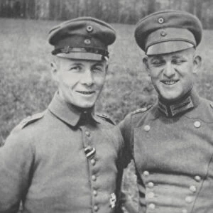 Erwin Rommel (left) in WWI wearing the Iron Cross (b / w photo)