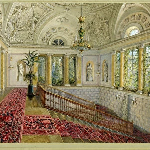 Escalier d un palais (Staircase in a Palace). Oeuvre de Vasily Semyonovich Sadovnikov (1800-1879), aquarelle sur papier, 1852. Artt russe 19e siecle. State Russian Museum, Saint Petersbourg