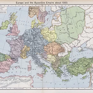 Europe and the Byzantine Empire about 1000 (colour litho)