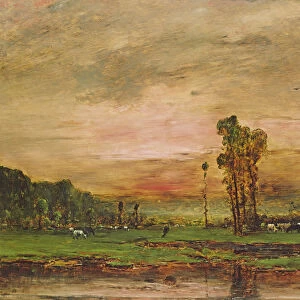 Evening Landscape with a Herd of Cattle near Jouy-en-Josas, 1881 (oil on panel)