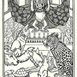 Fables of La Fontaine: The fox, the monkey, and the animals (litho)
