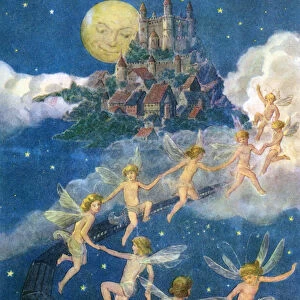 Fairies Flying to a Castle in the Sky, 1940 (screen print)