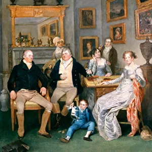 A family scene in a domestic interior, c. 1815-20 (oil on canvas)
